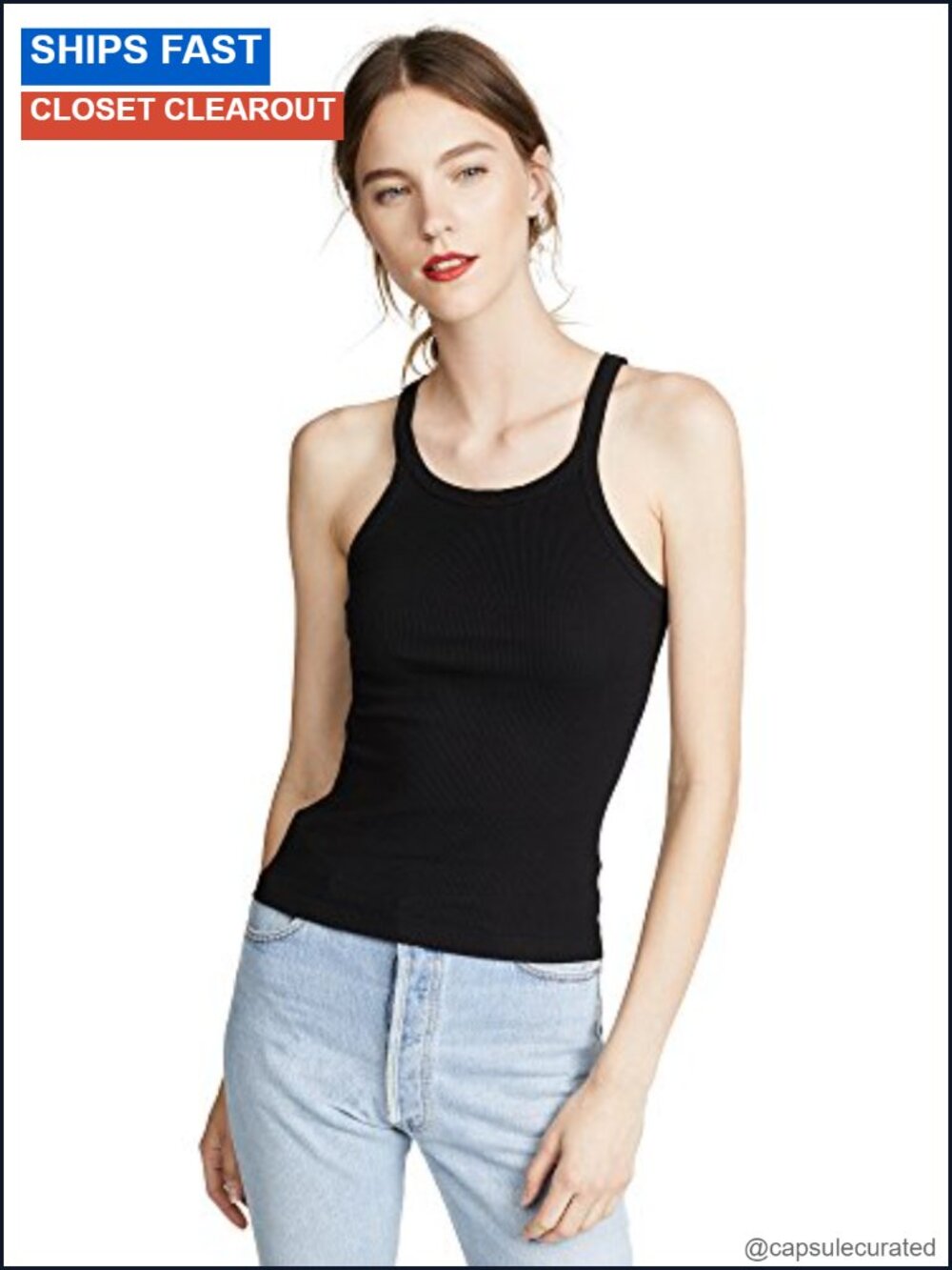 Ribbed Fitted Scoop Neck Sleeveless Tank Top for Fall